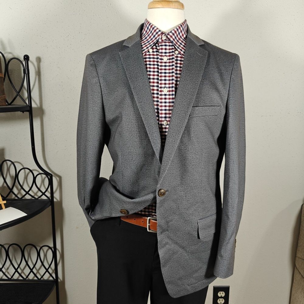 Haggar Men's In Motion Knitted Blazer Slim Fit Gray Poly Blend Size 46L‎